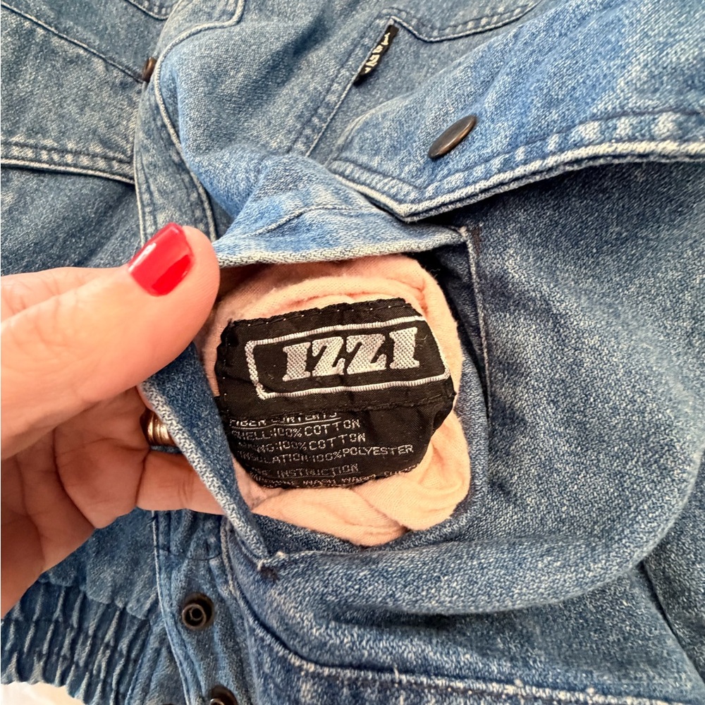 Izzi Women’s L Vintage 1980’s Retro Denim Vest Jacket Hide Hat Hoodie Lined - Picture 6 of 14